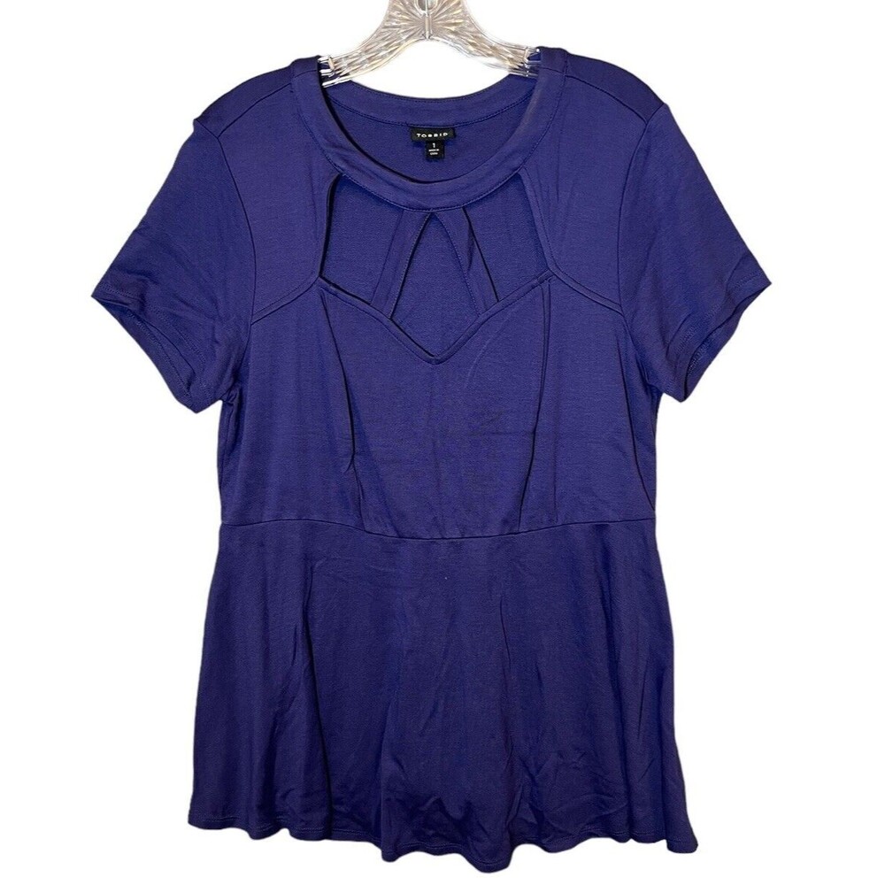 Torrid Women's Sz 2 Cage Neck Peplum Top in Blue Purple